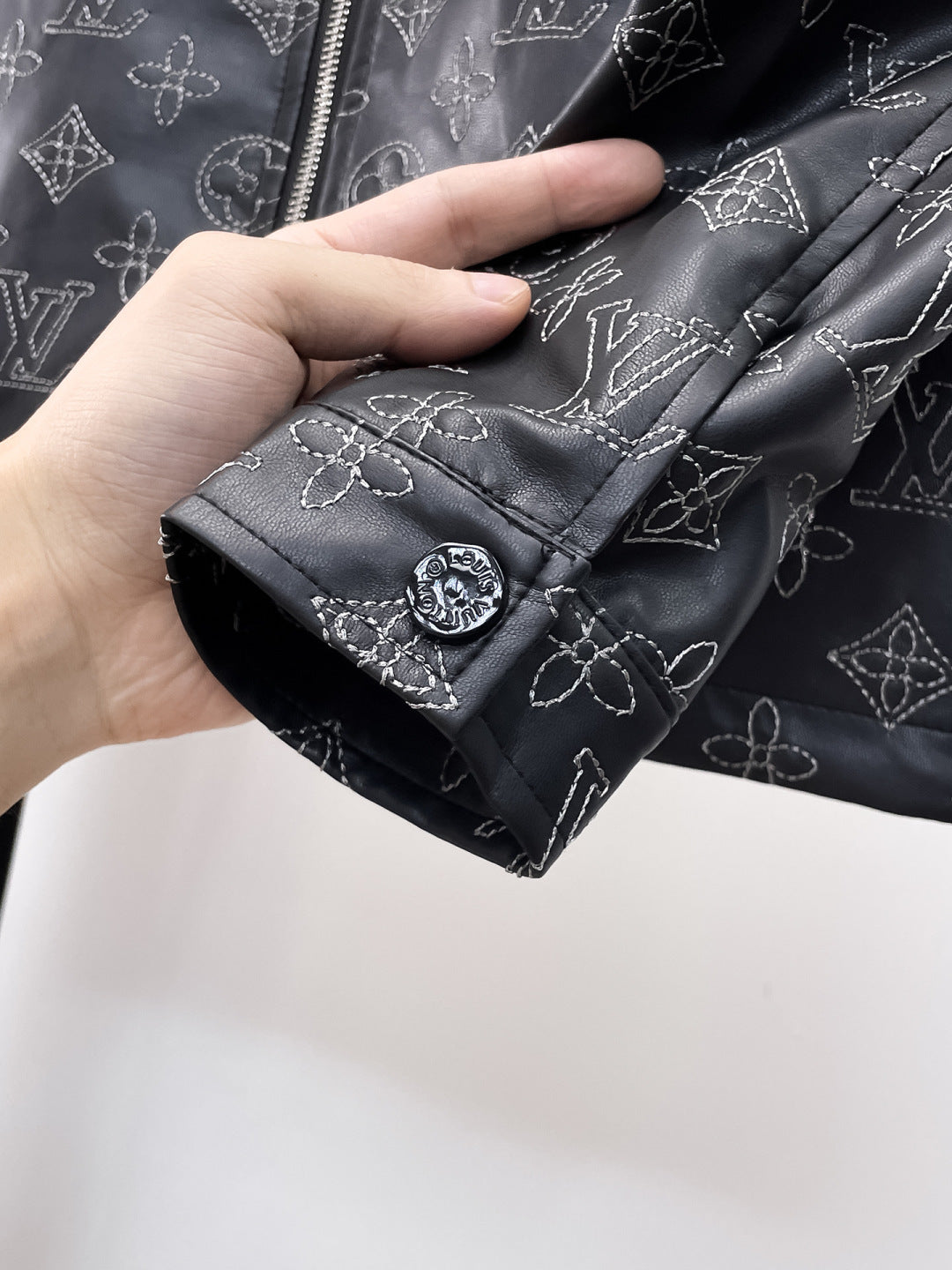 Louis Vuitton Monogram Print Leather Jacket with Zip-Front