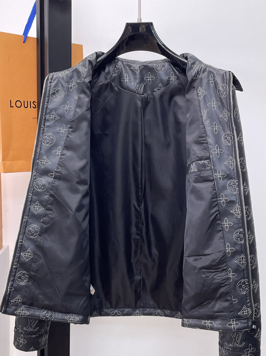 Louis Vuitton Monogram Print Leather Jacket with Zip-Front