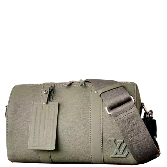 Chic Olive Green Louis Vuitton Crossbody Bag With Textured Leather And Signature Details