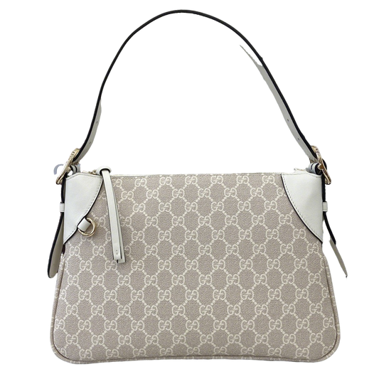 Gucci Beige and White GG Supreme Canvas Shoulder Bag with Leather Accents 815216