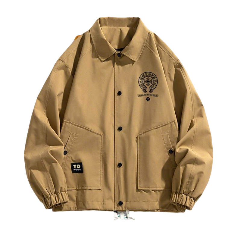 Chrome Hearts Style Beige Jacket With Embroidered Logo And Pockets