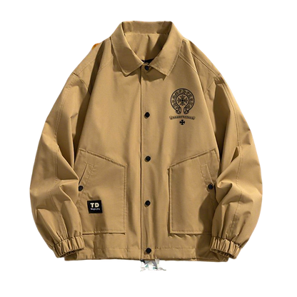 Chrome Hearts Style Beige Jacket With Embroidered Logo And Pockets