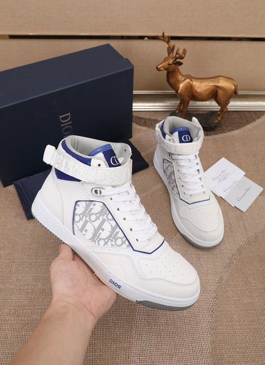 Dior Men's High Top Sneakers with Oblique Pattern and Adjustable Strap