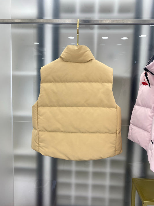 Women's Beige Canada Goose Style Down Vest For Winter Warmth