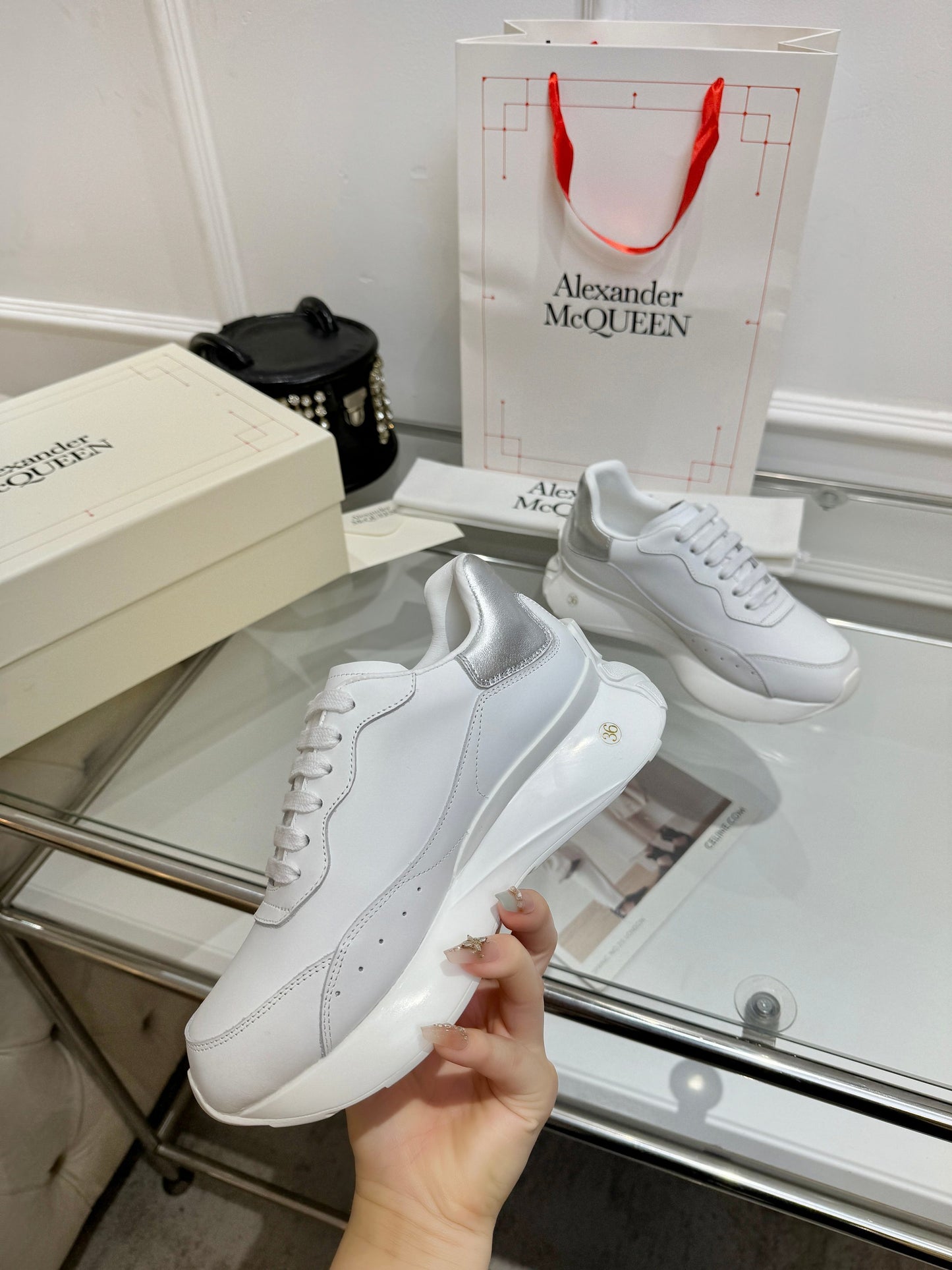 Alexander McQueen Unisex Oversized Sneakers With Metallic Heel Accents