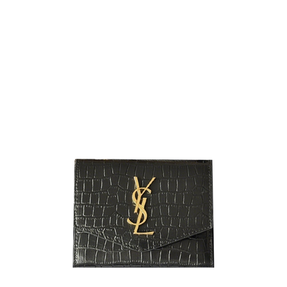 Chic Saint Laurent Croc - Embossed Leather Wallet With Gold Logo 582296