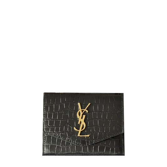 Chic Saint Laurent Croc - Embossed Leather Wallet With Gold Logo 582296