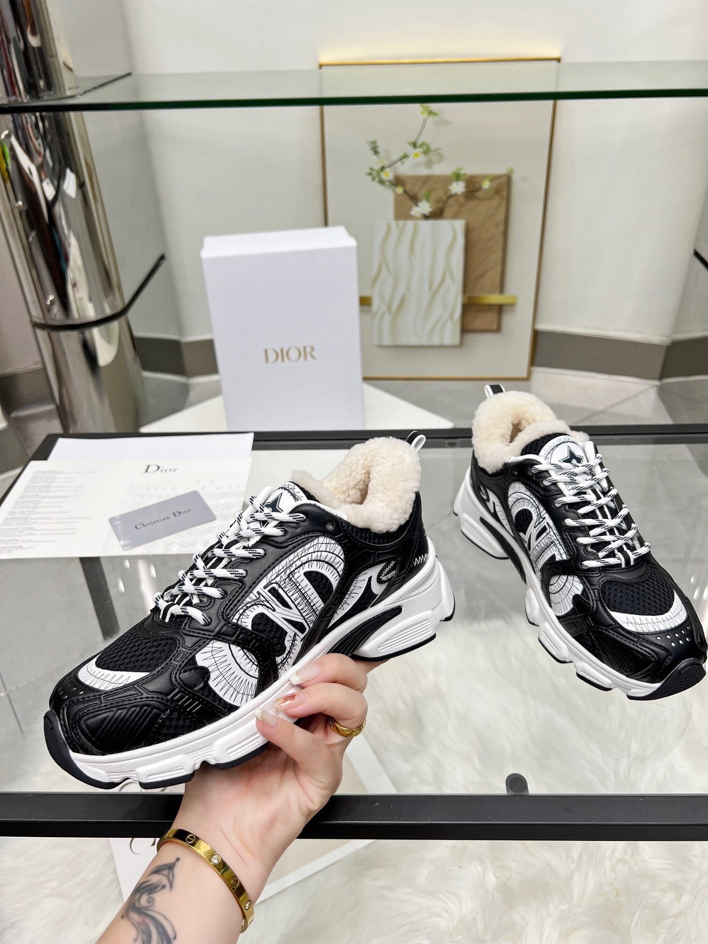 Women's Dior Black And White Sneakers With Fleece Lining