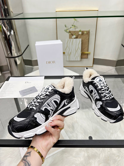 Women's Dior Black And White Sneakers With Fleece Lining