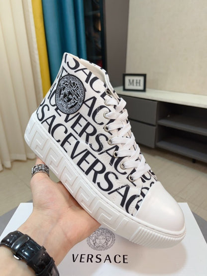 Versace Men's High-Top Sneakers - Luxury Designer Athletic Footwear with Baroque Print & Greek Key