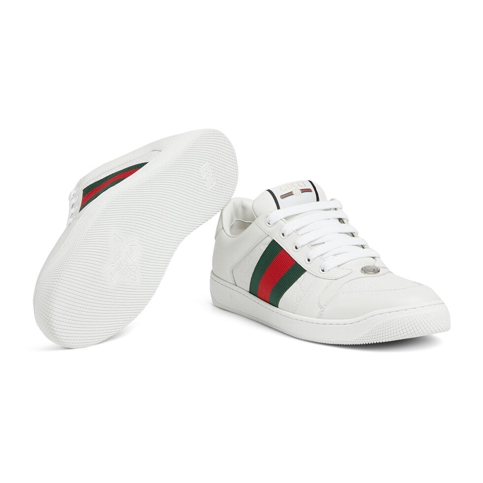 Gucci Unisex Classic Web Stripe White Leather Sneakers