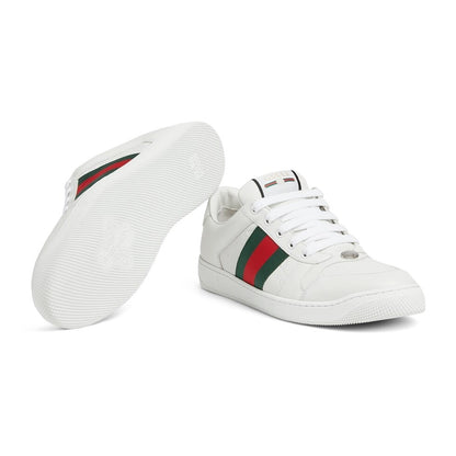 Gucci Unisex Classic Web Stripe White Leather Sneakers