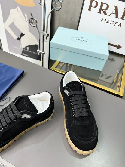 Prada Unisex Sneakers Triangle Logo Suede Luxury Sneakers