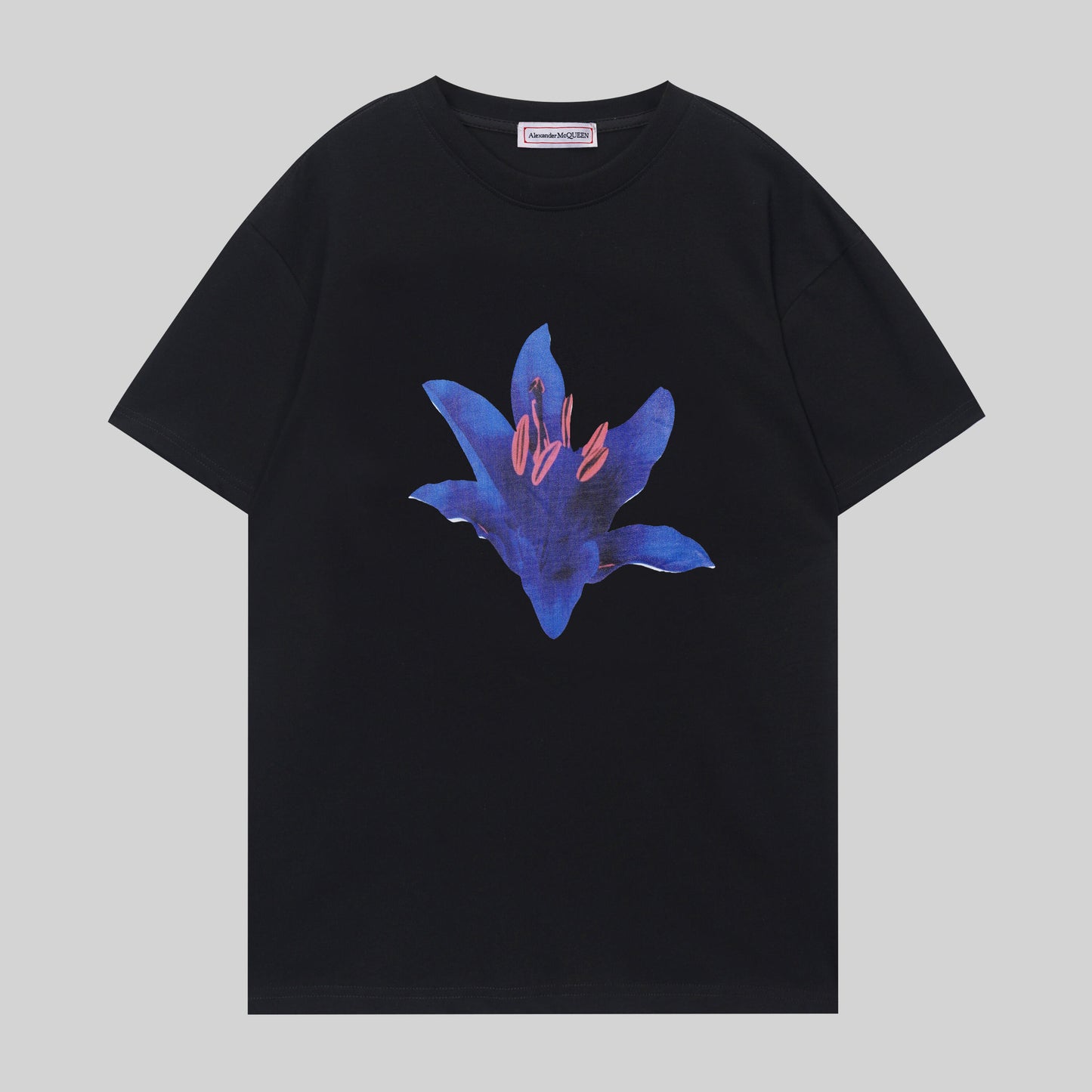 Alexander McQueen White/Black T - Shirt With Stunning Blue Flower Graphic Design