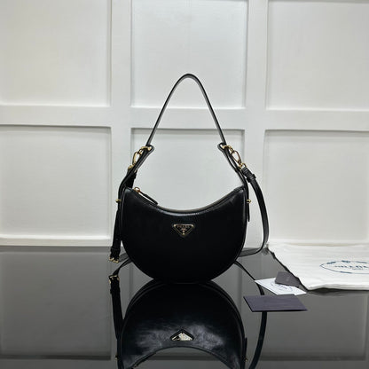 Prada White/Black Leather Crescent Hobo Bag With Adjustable Straps 1BC194