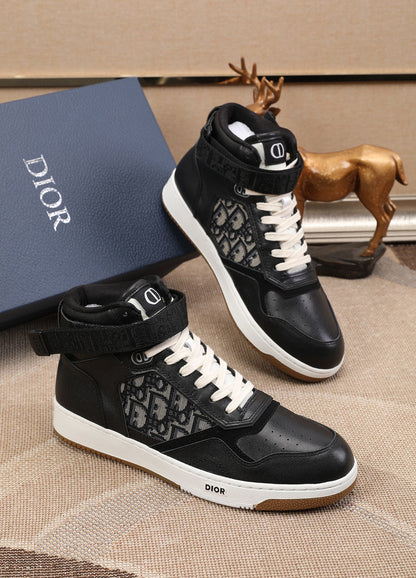 Dior Men's High Top Sneakers with Oblique Pattern and Adjustable Strap