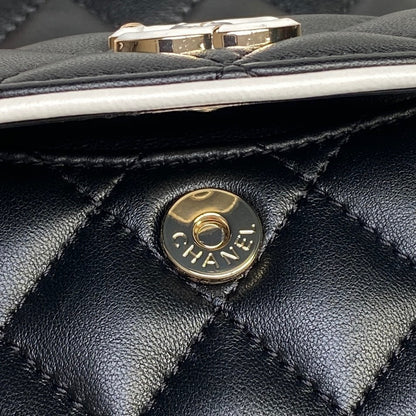 Chanel Quilted Black Leather Mini Backpack with White Trim and Gold - Tone Chain Straps AP4514