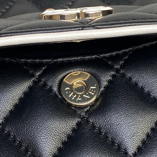 Chanel Quilted Black Leather Mini Backpack with White Trim and Gold - Tone Chain Straps AP4514
