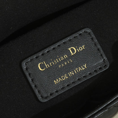 Elegant Black Dior lady d-joy Handbag With Quilted Leather And Gold - Toned Logo Charms M0613O
