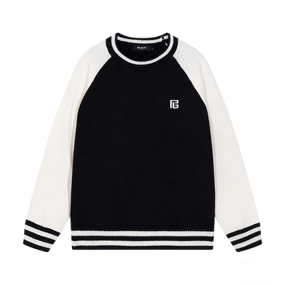 Balmain Black And White Crew Neck Sweater With Brand Logo