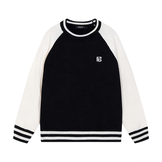 Balmain Black And White Crew Neck Sweater With Brand Logo