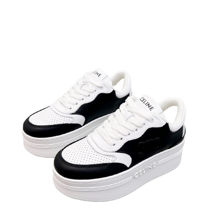 Celine Black And White Leather Platform Sneakers With Branding