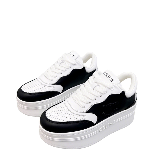 Celine Black And White Leather Platform Sneakers With Branding