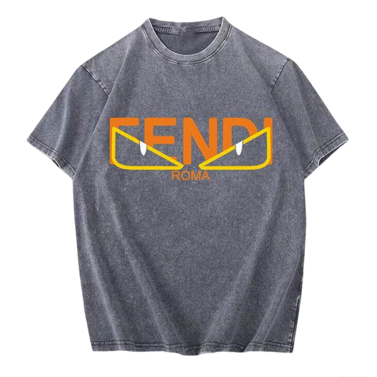 Vintage - Style Fendi Roma Graphic Tee in Washed Grey for Fashion Aficionados