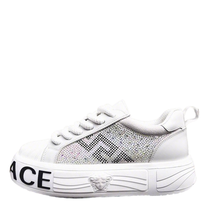 Versace Crystal - Embellished White Platform Sneakers With Medusa Detail