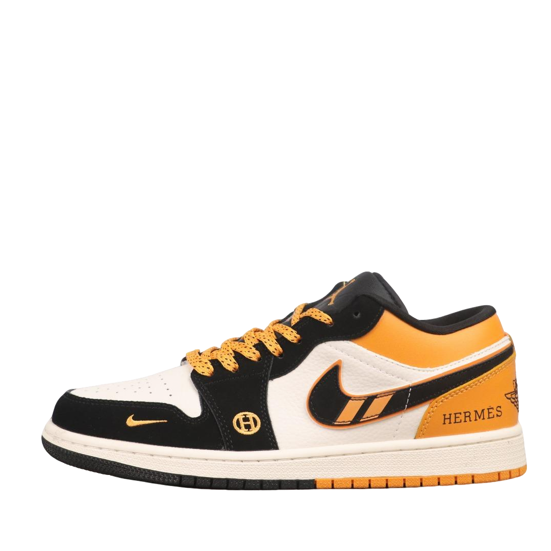Air Jordan 1 Low Hermes Inspired Orange Black White Casual Sneakers