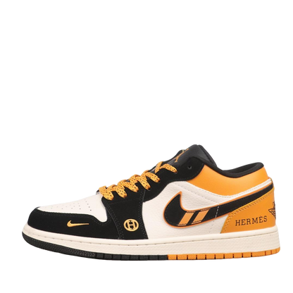 Air Jordan 1 Low Hermes Inspired Orange Black White Casual Sneakers