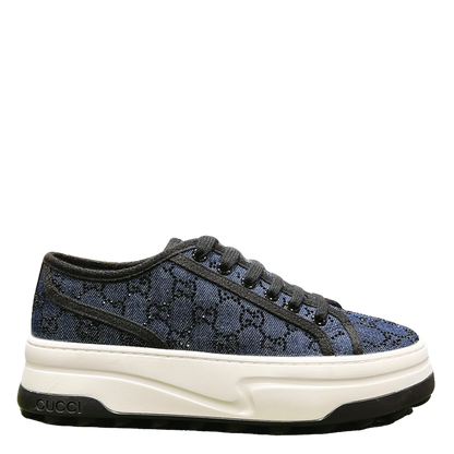 Gucci TENNIS 1977 Women's Denim Platform Sneakers With GG Motif