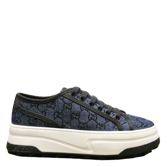 Gucci TENNIS 1977 Women's Denim Platform Sneakers With GG Motif