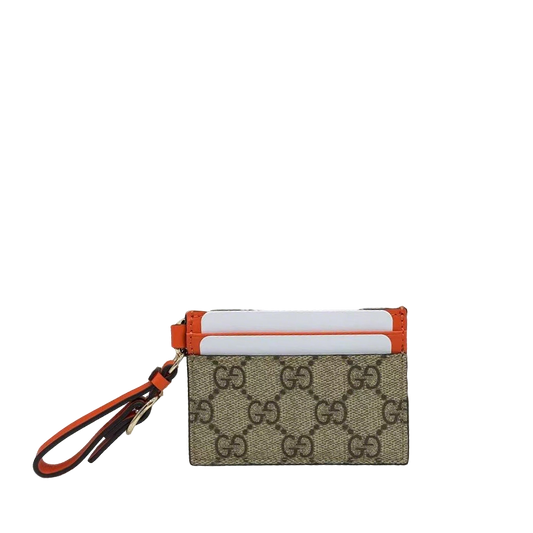 Chic Gucci Card Holder With Signature GG Pattern Orange Accents And Wrist Strap 819121