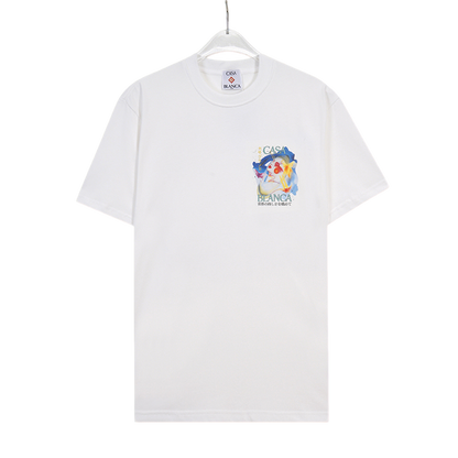 Casablanca White/Black T - Shirt With Colorful Watercolor Graphic And Brand Text