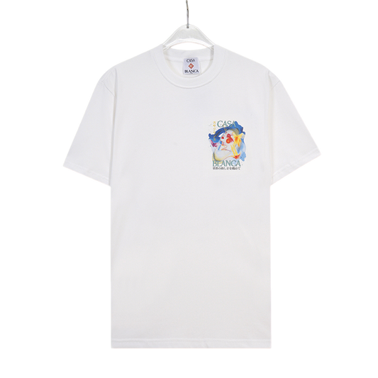 Casablanca White/Black T - Shirt With Colorful Watercolor Graphic And Brand Text