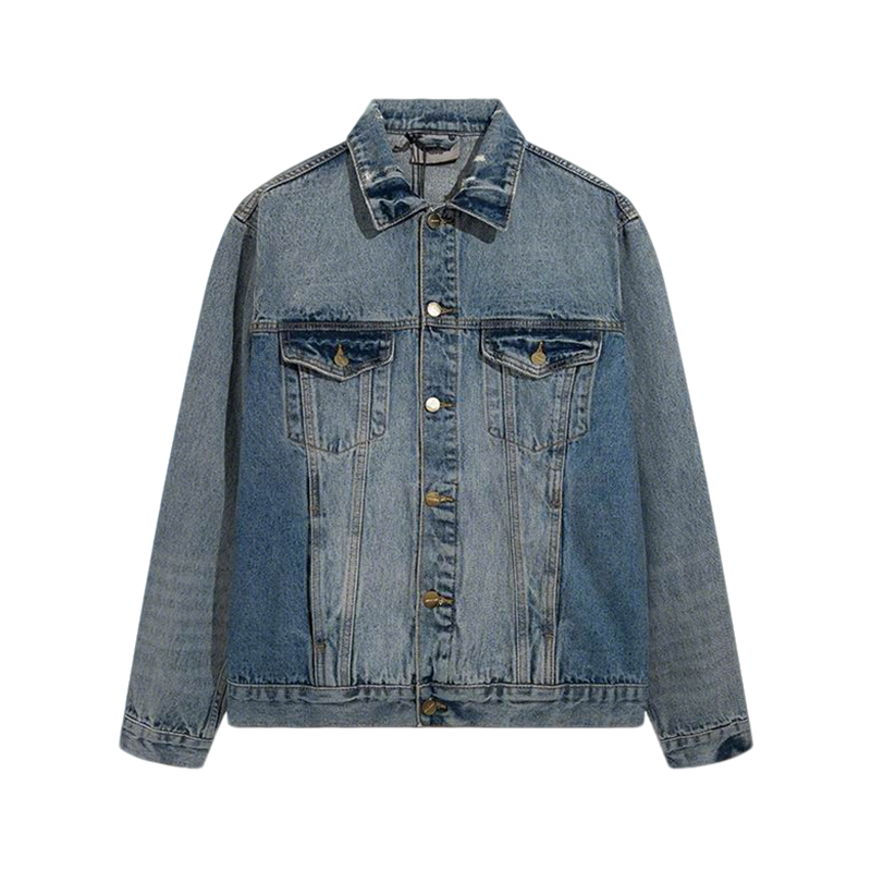 FOG Style Classic Blue Denim Jacket With Button Front And Chest Pockets