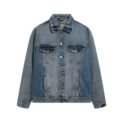 FOG Style Classic Blue Denim Jacket With Button Front And Chest Pockets