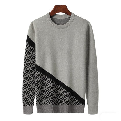 Fendi Grey Crew Neck Sweater With Signature FF Pattern