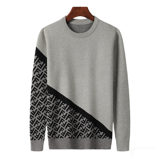 Fendi Grey Crew Neck Sweater With Signature FF Pattern
