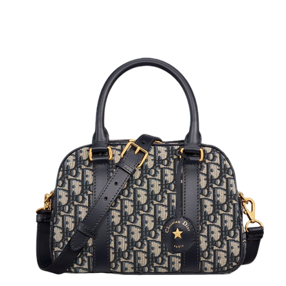 Stylish Dior D-Vibe Handbag With Signature Oblique Pattern And Gold - Tone Hardware M1340