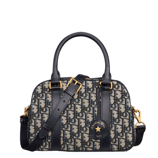 Stylish Dior D-Vibe Handbag With Signature Oblique Pattern And Gold - Tone Hardware M1340