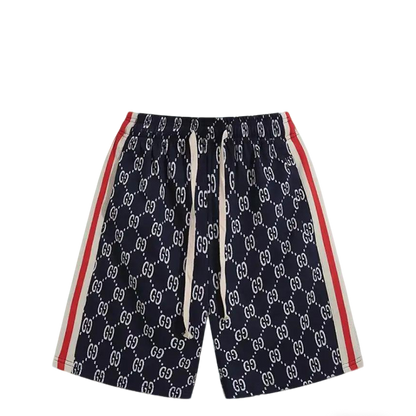 Gucci Men's Navy Blue GG Print Shorts with Web Stripe Details