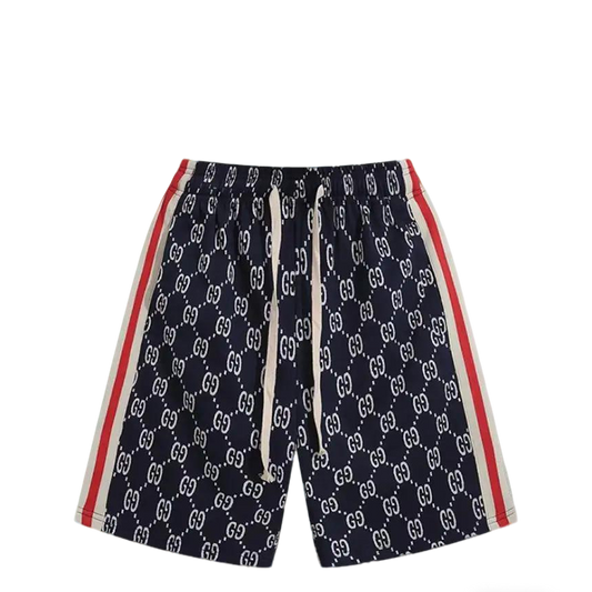 Gucci Men's Navy Blue GG Print Shorts with Web Stripe Details