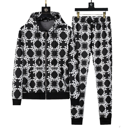 Men's AMIRI Black And White Patterned Hoodie And Jogger Set
