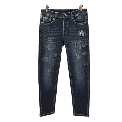 Dior Dark Blue Denim Jeans With Logo And Pattern Details