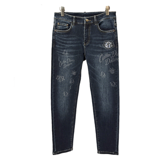 Dior Dark Blue Denim Jeans With Logo And Pattern Details