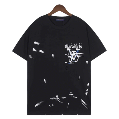 Louis Vuitton Black/White T shirt with Artistic Paint Splatter and Logo Design