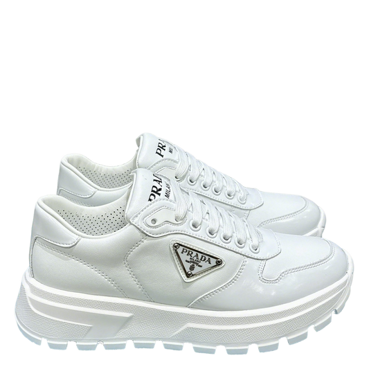 Unisex Prada White Chunky Platform Sneakers With Triangle Logo