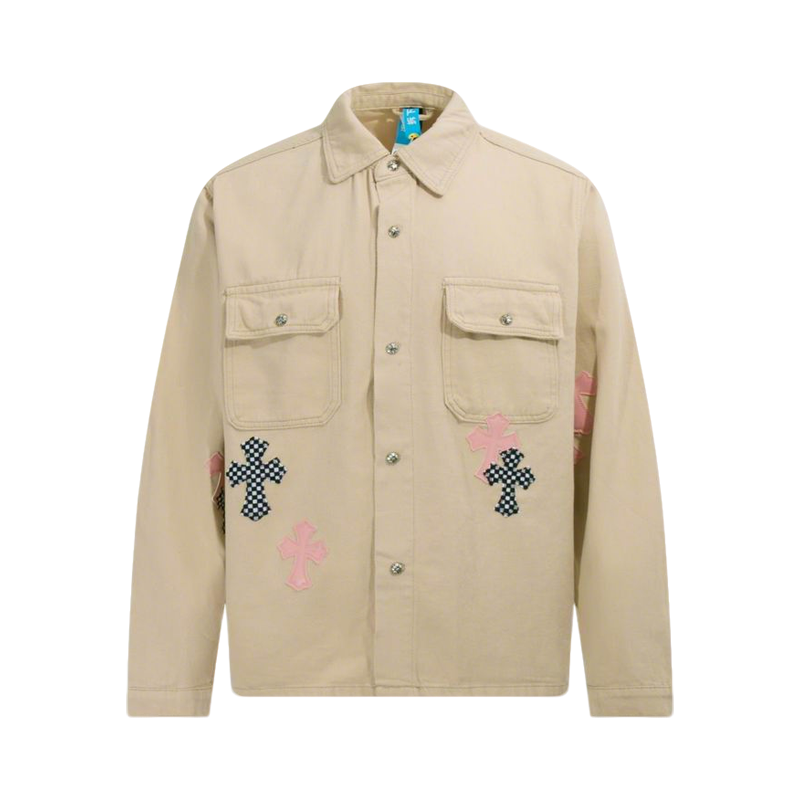 Chrome Hearts Inspired Beige Jacket With Cross Patches